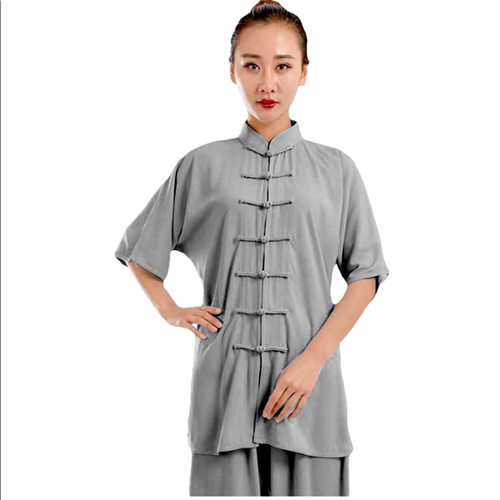 Unisex Cotton Blend Short Sleeves Tai Chi Suit Morning Exercise Uniform